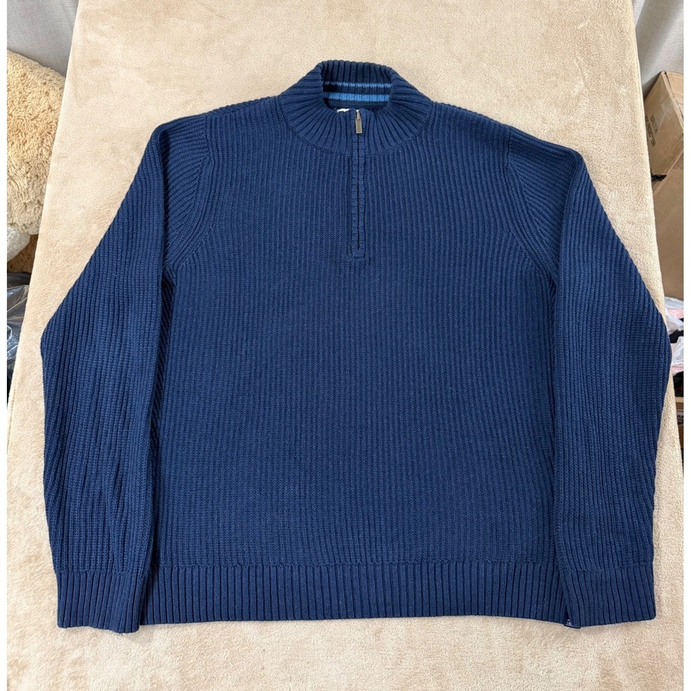 Fat Face Pullover 1/4 Zip Knit Ribbed Men's XL Navy‎ Blue Sweater EUC